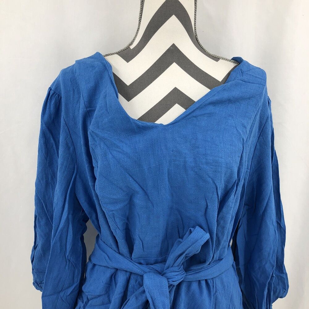 Maree Pour Toi Blue 3/4 Sleeve Wrap Around Tie Tunic Shirt Blouse 1218WRL SZ 20